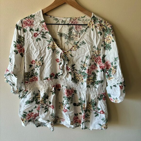 Maurices White Floral Babydoll Top - Picture 1 of 2